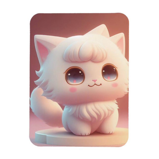 Magnet Flexible Cute Big Eyes Fluffy Blanc Chat (Vertical)