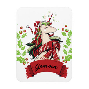 Magnet Flexible Cute Christmas Unicorn Nom personnalisé