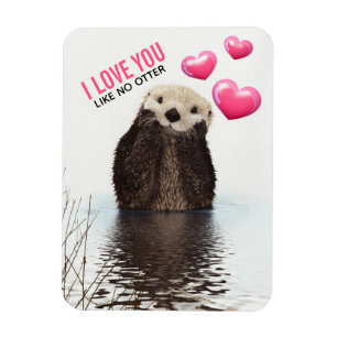 Magnet Flexible Cute Otter aux coeurs roses t'aime à jouer