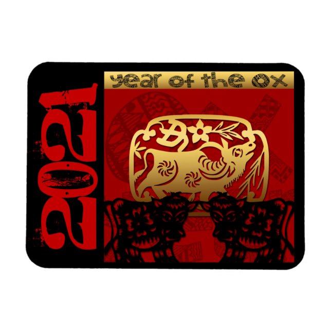 Magnet Flexible Cute Ox Chinois Année 2021 Zodiac Anniversaire HFM (Horizontal)