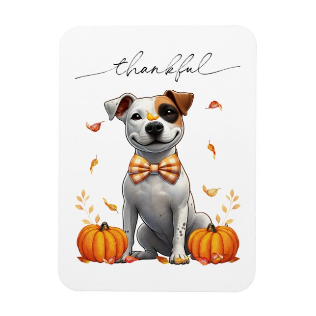 Magnet Flexible Cute Pit Bull Remerciements Citrouilles Automne (Vertical)