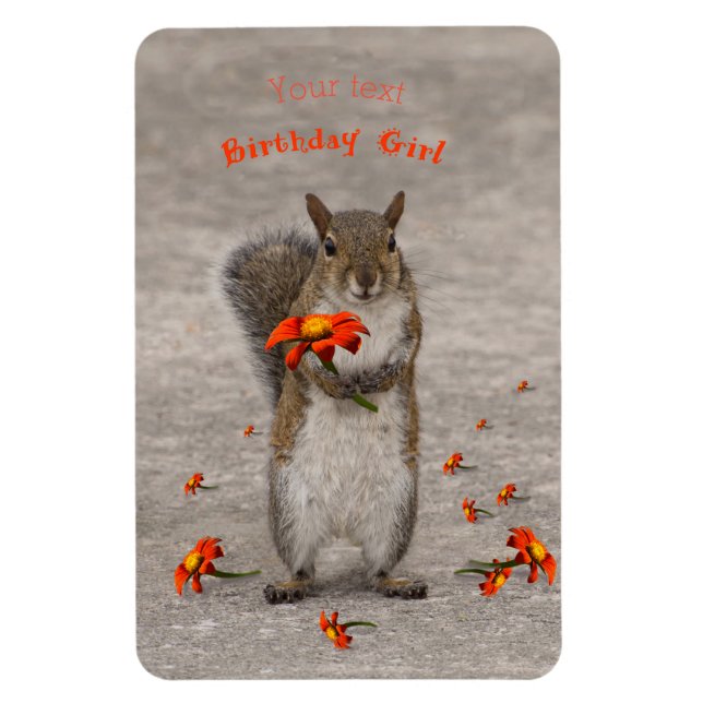 Magnet Flexible Cute Squirrel tenant une fleur rouge personnalisez (Vertical)