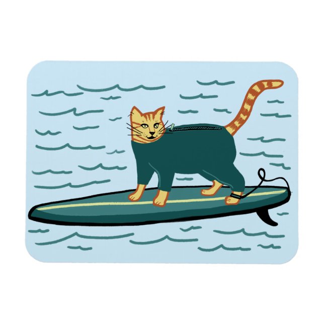 Magnet Flexible Cute Surfing Kitty Cat (Horizontal)