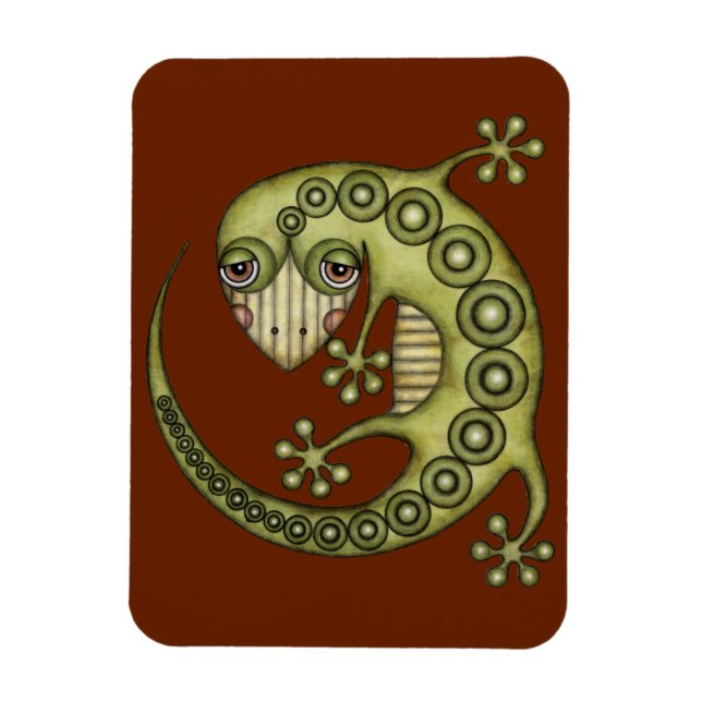 Magnet Flexible Cute Tribal Green Gecko (Vertical)