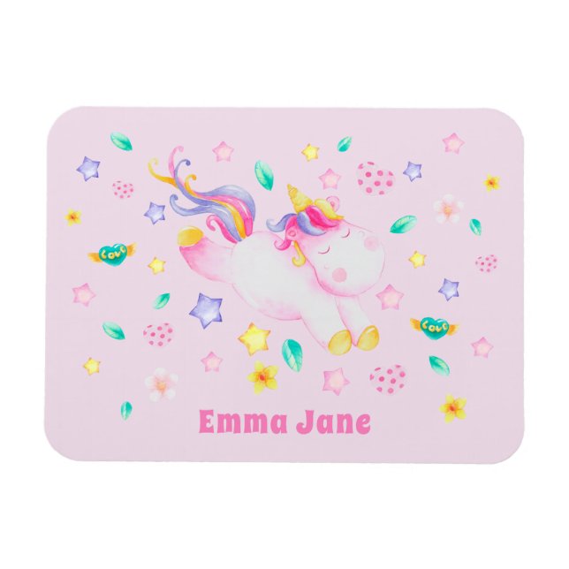 Magnet Flexible Cute Unicorn - Personalized Pink Kids (Horizontal)