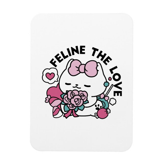 Magnet Flexible Cute Valentine's Cat Design - Feline the Love (Vertical)