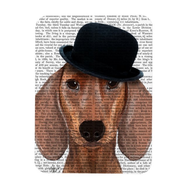 Magnet Flexible Dachshund avec Casquette Black Bowler (Vertical)