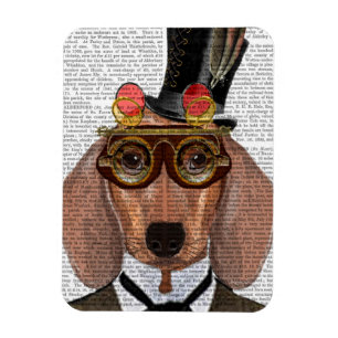 Magnet Flexible Dachshund avec chapeau supérieur et lunettes
