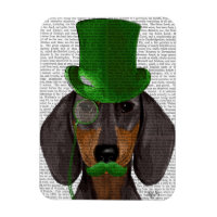 Dachshund avec Chapeau Vert Haut Chapeau Noir Tan