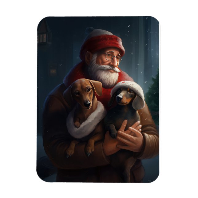 Magnet Flexible Dachshund Avec Noël Festif Du Père Noël (Vertical)