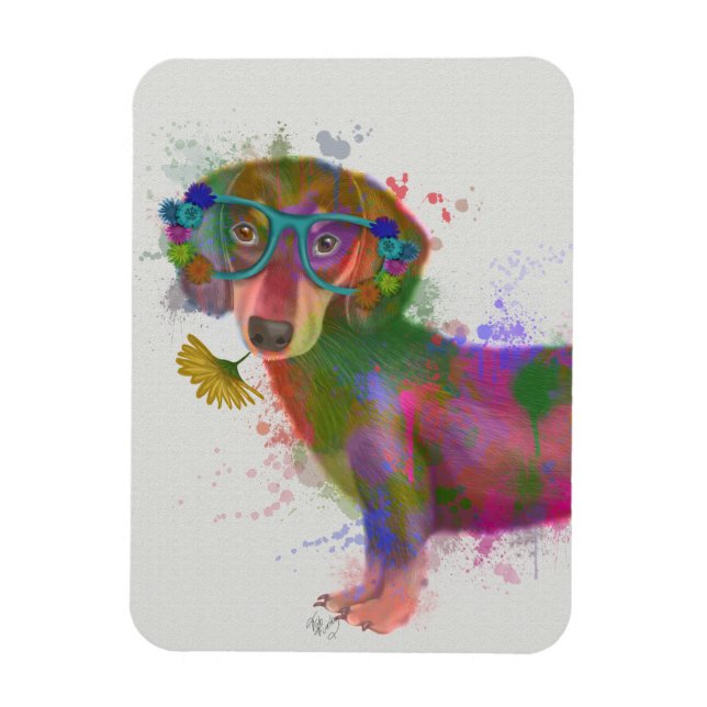 Magnet Flexible Dachshund & Lunettes Rainbow Splash (Vertical)