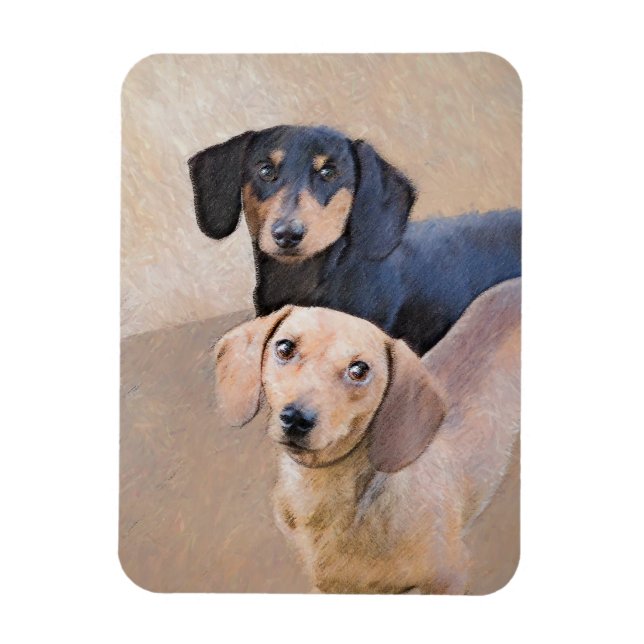 Magnet Flexible Dachshund (Smooth) Peinture - Art Chien original (Vertical)