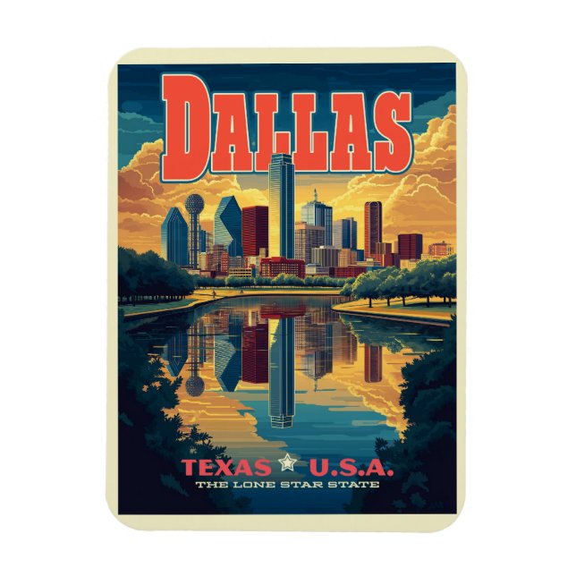 Magnet Flexible Dallas Skyline Retro Travel (Vertical)
