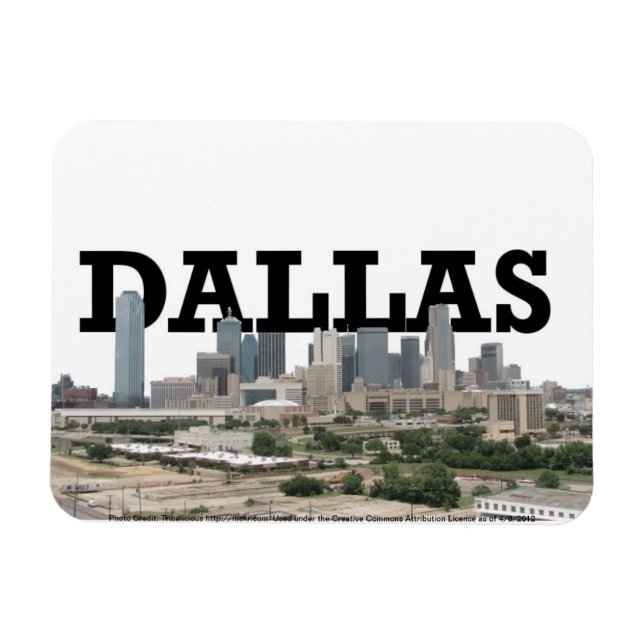 Magnet Flexible Dallas Texas Skyline avec Dallas dans le ciel (Horizontal)