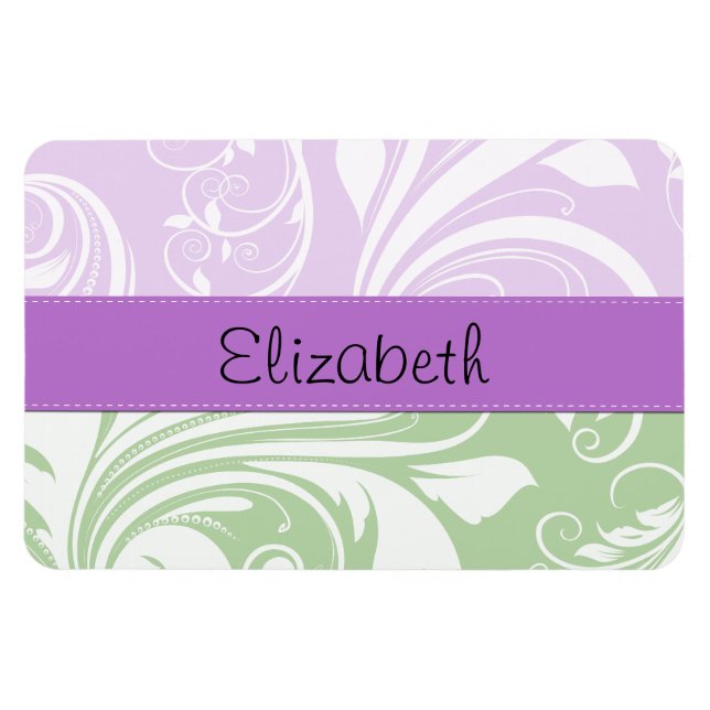 Magnet Flexible Damas pourpres, Damas vert, Votre Nom (Horizontal)