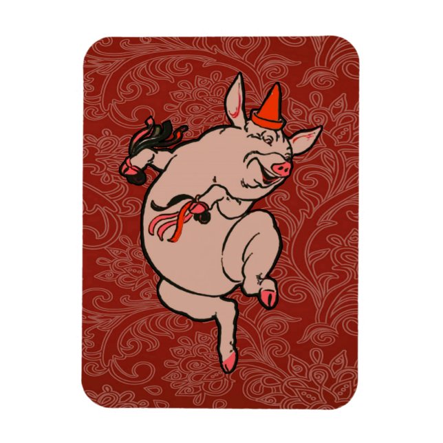 Magnet Flexible Dancing Pig Antique Cute Danseuse (Vertical)