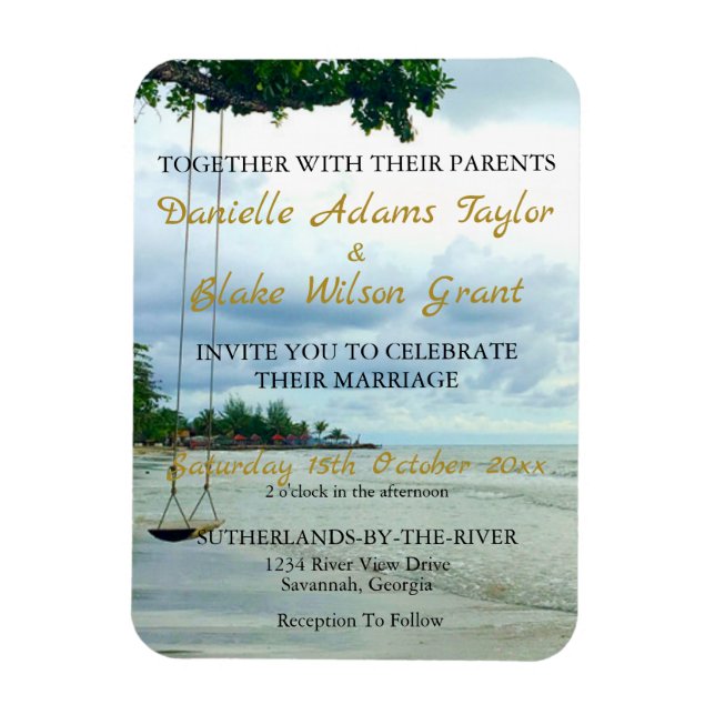Magnet Flexible Décontracté Beach Swing Gold Calligraphie Mariage  (Vertical)