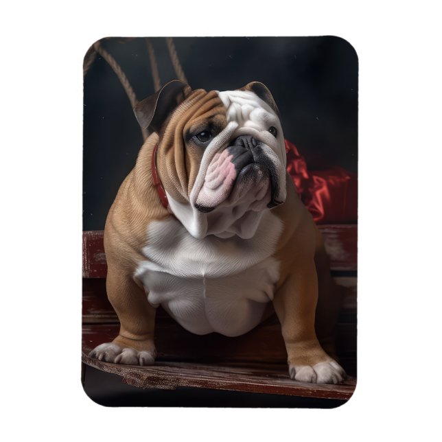 Magnet Flexible Décor de Noël Bulldog Snowy Sleigh (Vertical)