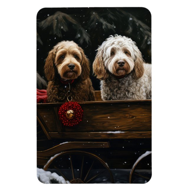 Magnet Flexible Décor de Noël Cockapoo Snowy Sleigh (Vertical)