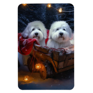 Magnet Flexible Décor de Noël Coton De Tulear Snowy Sleigh