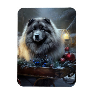 Magnet Flexible Décor de Noël Keeshond Snowy Sleigh