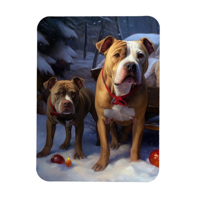 Magnet Flexible Décor de Noël Pitbull Snowy Sleigh (Vertical)