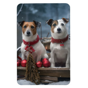 Magnet Flexible Décoration de Noël Jack Russell enneigé