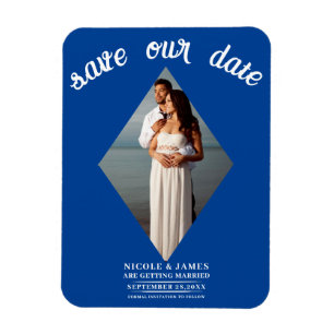 Magnet Flexible Deep Blue Diamond Photo Wedding Enregistrer la dat