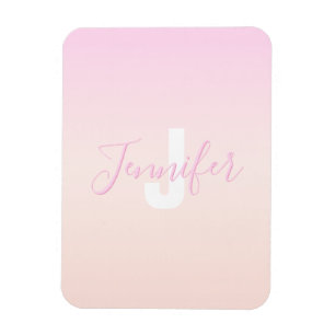 Magnet Flexible Dégradé ombré rose clair et pêche Nom et monogramm