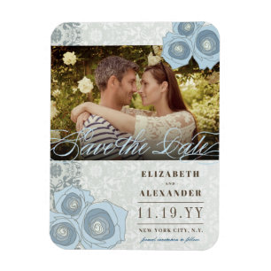 Magnet Flexible Dentelle Rose Bleue Damas Photo Enregistrer la dat