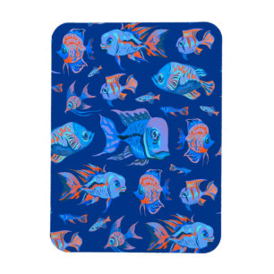 Magnet Flexible Des poissons tropicaux amusants sur le bleu