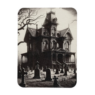 Magnet Flexible Dessin de cimetière de maison hantée effrayant