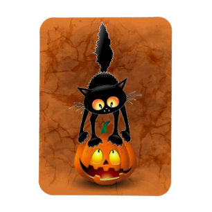 Magnet Flexible Dessin d'Halloween au chat effrayé sur Citrouille