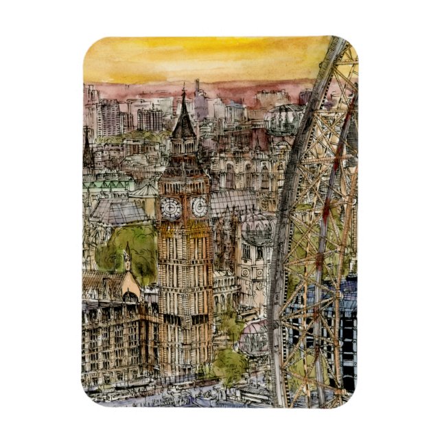 Magnet Flexible Destinations | Aquarelle Big Ben & London Eye (Vertical)