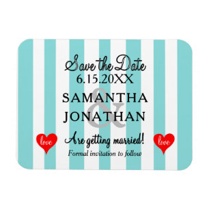 Magnet Flexible Deux cœurs mariage rayures bleu mousse blanche