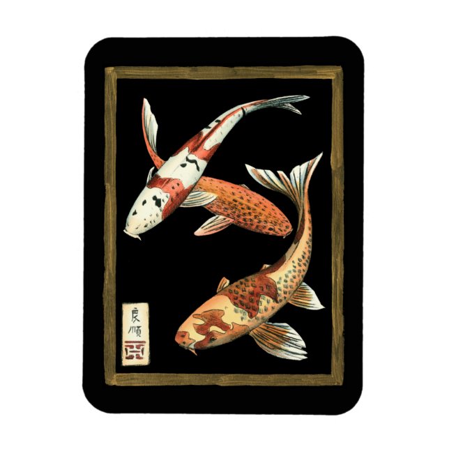 Magnet Flexible Deux Japonais Koi Goldfish sur un Arrière - plan n (Vertical)