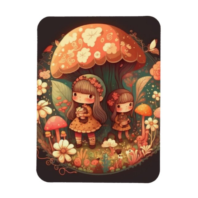 Magnet Flexible Deux petites filles adorables elfes (Vertical)