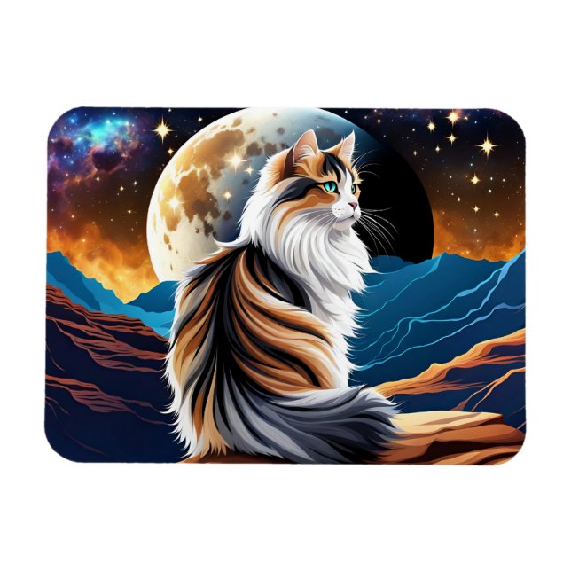 Magnet Flexible Dilute Calico Chat et Lune du désert (Horizontal)