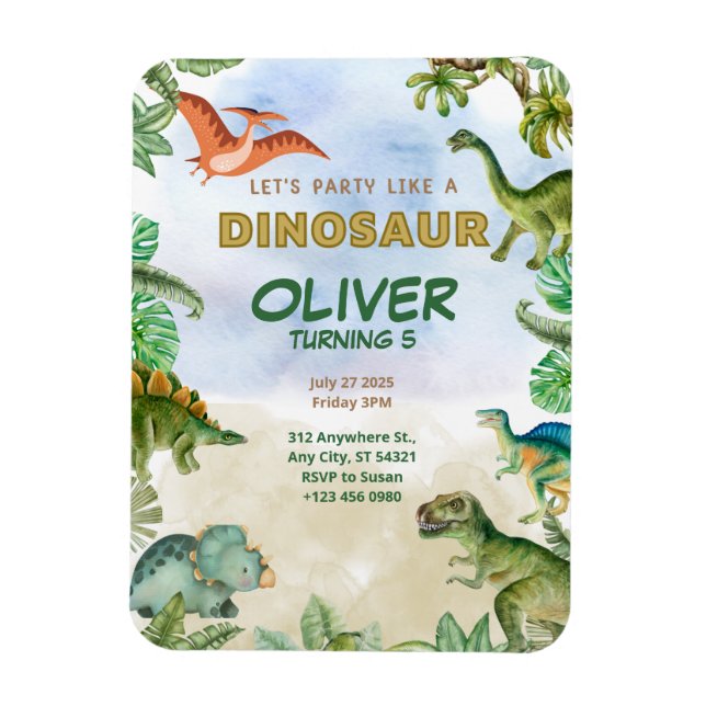 Magnet Flexible Dinosaur Dino T-rex Invitations d'anniversaire Fle (Vertical)