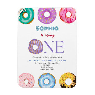 Magnet Flexible Donut coloré Un Anniversaire Fête Invitation