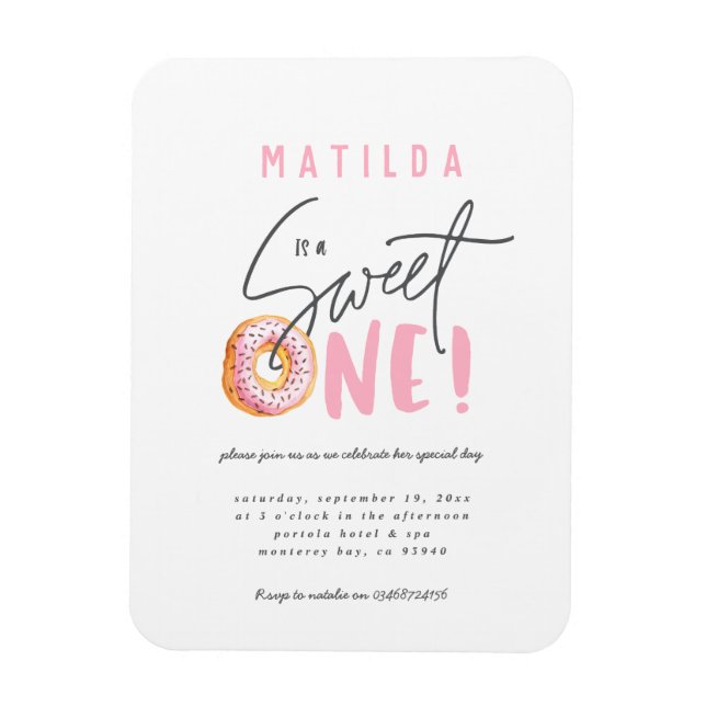 Magnet Flexible Donut sucré une invitation de 1er anniversaire (Vertical)