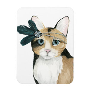 Magnet Flexible Downton Cat   Bejeweled With Feathers