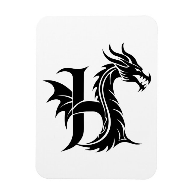 Magnet Flexible Dragon Styled Letter H, Dragon Alphabet, Monogram (Vertical)