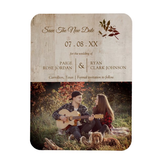 Magnet Flexible Dragonfly rustique sur bois avec photo en couple (Vertical)