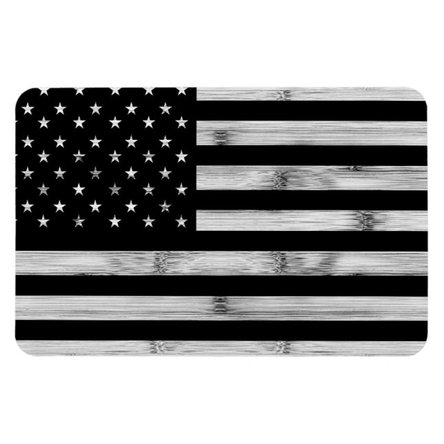 Magnet Flexible Drapeau américain Bois rustique Noir Blanc Patriot (Horizontal)