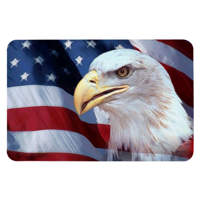 Magnet Flexible Drapeau américain de tête d'aigle chauve 4 juillet (Horizontal)