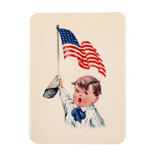 Magnet Flexible Drapeau américain garçon vintage 4 juillet