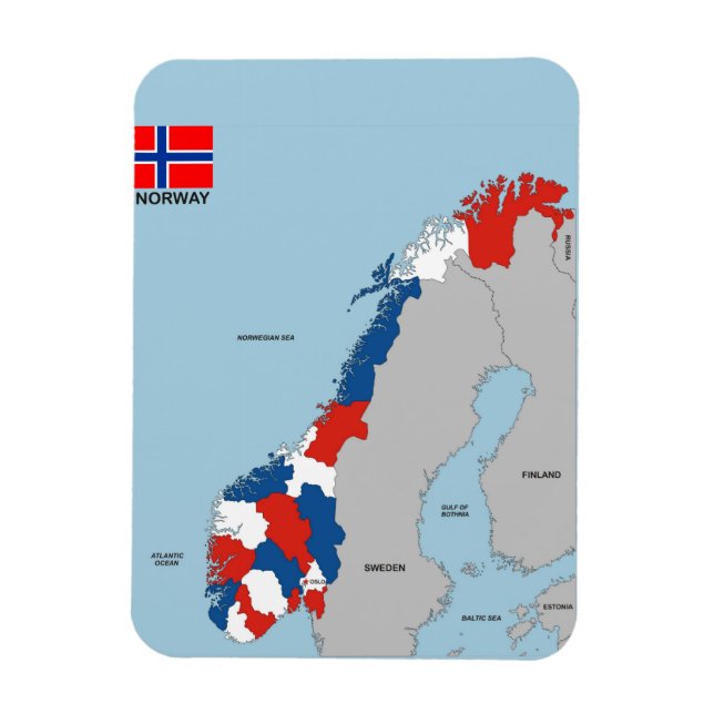Magnet Flexible drapeau de la carte politique du pays nordique (Vertical)