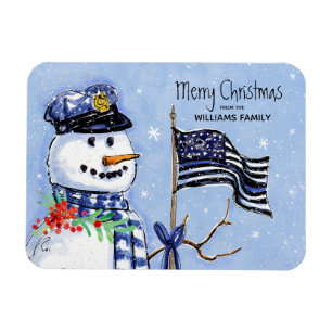 Magnet Flexible Drapeau mince de la police Joyeux bonhomme de neig