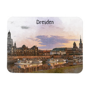 Magnet Flexible Dresde colorée Allemagne Panorama Vue sur l'Elbe